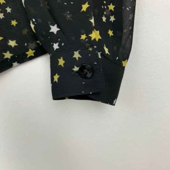 Cabi Star Print Blouse Size XS Sheer Long Sleeve Black Button Up Top Collared - Picture 9 of 10